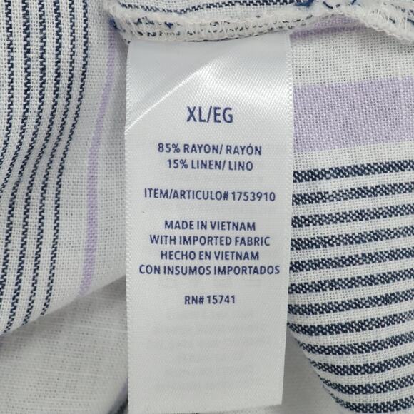 Splendid Top Womens XL White Lavender Stripe Linen Blend Pullover Blouse - Picture 10 of 12